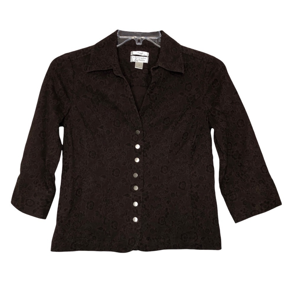 𝅺christopher & BANKS - Cotton Brocade Damask Brown Stretch Jacket - Size Small
